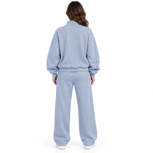 Fabricants de vêtements – Ensemble deux pièces personnalisé en molleton 100 % coton pour femme : sweat à capuche demi-zip et pantalon de jogging à séchage rapide pour l'automne - Product Image 2