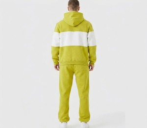 Chándal con Capucha para Hombre, Color Verde Lima, con Bloques de Color, Manga Larga, Sudadera Informal con Bolsillos Laterales, Corte Regular, Ropa de Otoño - Product Image 6
