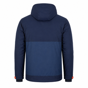 Veste matelassée à capuche pour homme, bleu marine uni avec fermeture éclair orange, imperméable, style sportif d'hiver, coupe régulière, coque en polyester - Product Image 5