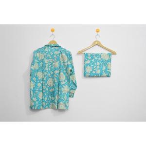 High Quality Indian Hand Block Printed Cotton <b>Pajama</b> Set Floral Print Sleepwear Turn-Down Collar Three Piece Loungewear - Product Image 2
