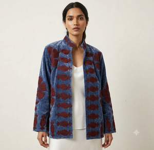 Chaqueta de Terciopelo Suave Acolchada y Tejida con Bordado de Flores, Forro de Algodón, Abrigo Unisex de Invierno - Product Image 3