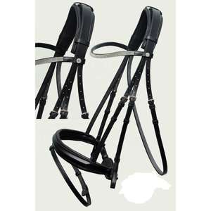 Bridon de cheval en cuir véritable de qualité supérieure, avec nezier rembourré et fronture décorative, durable et confortable pour l'entraînement au bridon anglais - Product Image 3