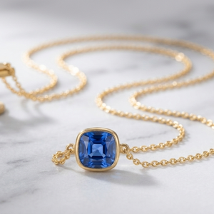 Luxury Blue Topaz Necklace 925 Sterling Silver 18K Gold Plated 16 Inch 7g 10mm Cushion Cut Wholesale Factory Price - Product Image 1