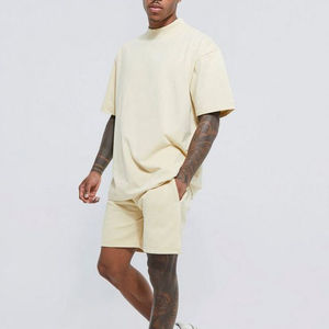 Ensemble de survêtement décontracté pour homme, 2 pièces, t-shirt à manches courtes et short, 100 % coton, coupe oversize, style streetwear - Product Image 3