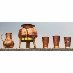 Distributeur d'eau de luxe en cuivre martelé avec support en laiton, pot à boisson vintage pour hôtel, mariage, traiteur - Product Image 4