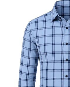 Chemise à carreaux bleu marine sur mesure pour homme, chemise formelle décontractée à manches longues, boutonnée, en coton, pour le bureau, chemise sur mesure - Product Image 3