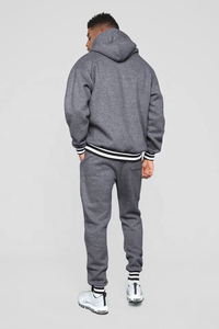 Men's Hooded Tracksuit Set Solid Color Cotton Sweatshirt and Jogger Pants Casual Winter Wear Full Sleeve Drawstring Design - Product Image 5