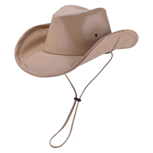 Premium Quality <b>Black</b> Leather <b>Cowboy</b> <b>Hat</b> Wide Brim Western <b>Hat</b> with Chin Strap Unisex Adult Outdoor Customized <b>Cowboy</b> <b>Hats</b> ODM - Product Image 6