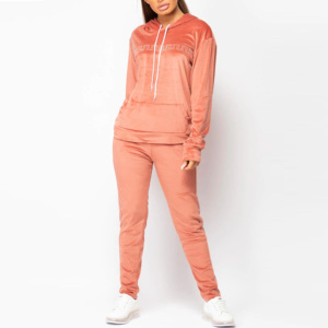 Women Velvet Tracksuit Set Hooded Full Length Pants Drawstring Side Pockets Solid Color Casual Autumn Wear - Product Image 3