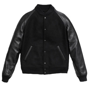 Blouson universitaire d'hiver pour homme avec manches en cuir véritable, fermeture éclair, tissu en laine tricotée 2026 - Product Image 2