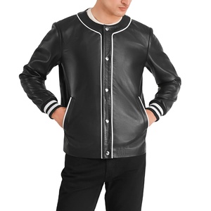 Stylish Mens Navy Blue Printed Soft PU Leather Jackets Fully Customized With 100% Original Sheepskin Front Closures Style Zipper - Product Image 1