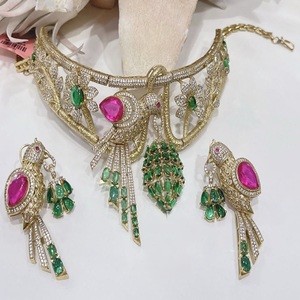 Dazzling Premium Quality Gold Plated Moissanite Necklace <b>Set</b> With Earrings for Wedding Wear Collection For <b>Women</b> - Product Image 3