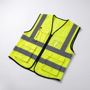 เสื้อกั๊กนิรภัยตาข่ายสีเหลือง มีกระเป๋าหลายช่อง ห่วงรูปตัว D และแถบสะท้อนแสง เสื้อกั๊กทำงานน้ำหนักเบา ระบายอากาศได้ดี รับผลิตแบบ OEM / แบรนด์ส่วนตัว - Product Image 1