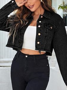 Women's Winter Solid Logo Front Breathable Eco-Friendly Knitted Raw Hem <b>Long</b> Sleeve Button Pocket Regular Bomber <b>Leather</b> <b>Jacket</b> - Product Image 4