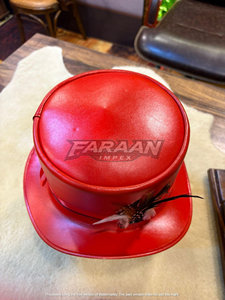 Sombrero de Copa Rojo de Cuero para Hombre, Decorado con Plumas, Corona Alta, Ala Ancha, Sombrero de Disfraz de Caballero, para Festivales y Fiestas - Product Image 2