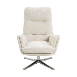 Elegante Poltrona Girevole con Poggiapiedi in Ciniglia Beige, Comodo Arredo per Soggiorno con Base in Metallo Finitura Argento - Product Image 6