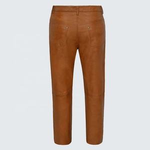 Pantalon de jogging unisexe en cuir marron Nappa souple, design élégant 2026, avec logo droit, sangles blanc cerise, respectueux de l'environnement, délavage à la pierre - Product Image 6