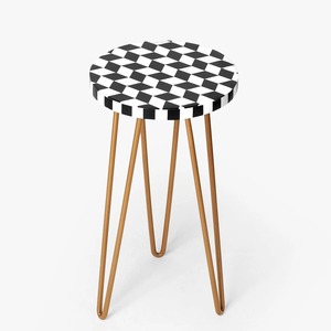 Jardinière ronde en bois artisanale avec incrustation de nacre et support métallique pour salon, balcon, terrasse - Product Image 3
