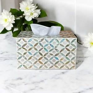 Vintage Pink Floral Inlay Resin & Bone <b>Tissue</b> <b>Box</b> <b>Holder</b> Handmade Multi-Purpose Decorative <b>Box</b> with Leaf Pattern Design - Product Image 6