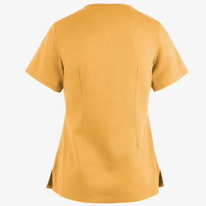 เสื้อสครับสีเหลืองมัสตาร์ด แขนสั้น ผ้าทอ ย้อมสีพื้น แบบลำลอง ยูนิเซ็กซ์ ผ้ายืดสแปนเด็กซ์/โพลีเอสเตอร์ - Product Image 1