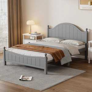 Base de Cama de Plataforma de Madera de Pino Macizo de Tamaño Completo – Diseño Tradicional con Cabecero Cóncavo, Acabado Gris, No Requiere Somier - Product Image 2