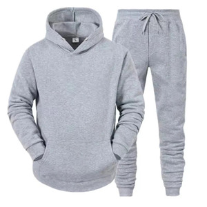 Ensemble survêtement décontracté gris pour homme avec sweat à capuche et pantalon de jogging, couleur unie, coupe régulière, 100 % polyester respirant et écologique - Product Image 2