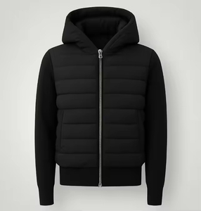 Blouson matelassé noir pour homme en polyester avec rembourrage coupe-vent, fermeture éclair décontractée, coupe régulière, couleur unie, devant en mélange de coton pour l'hiver - Product Image 1