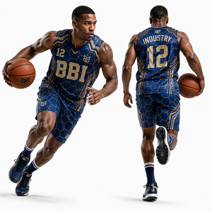 Ensemble de shorts de basket-ball personnalisés imprimés par sublimation, bleu marine, unisexe, col en V, tissu respirant, taille élastique, nom d'équipe personnalisé - Product Image 3