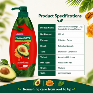 Champú Palmolive Naturals Fuerte y Duradero con Aceite de Aguacate y Miel 600ml |   2 en 1 para Cabello Débil - Product Image 3