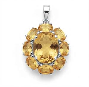 จี้รูปดอกไม้ประดับพลอยซิทรินธรรมชาติสำหรับผู้หญิงจาก Rhaya Jewels เงินสเตอร์ลิงชุบโรเดียม ดีไซน์คลาสสิกเรียบง่ายแบบหนามเตย - Product Image 1