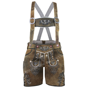 Costume Lederhosen bavarois pour femme de haute qualité, brodé, respirant, marron antique, 100% daim de vache véritable - Product Image 1