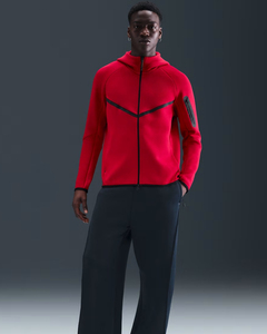 Men's Red Hooded <b>Full</b> <b>Zip</b> <b>Sweatshirt</b> Sporty Regular Fit Autumn Wear Breathable Knitted Polyester - Product Image 2
