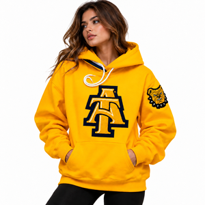 Sudadera con Capucha Personalizada al por Mayor, Estilo Universitario NC A&T, Bordado Chenille, Unisex, Etiqueta Privada - Product Image 3