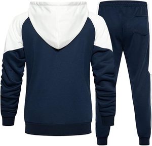 Men Color Blocking Hooded Tracksuit Set Full Zipper Casual Sweatshirt <b>Pants</b> Polyester Cotton Autumn Wear - Product Image 2