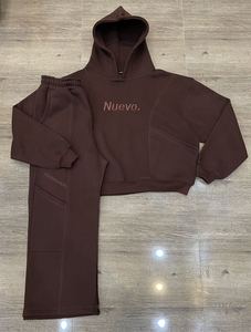 Winter Brown <b>Oversized</b> Hoodie <b>Jogger</b> Tracksuit Pullover Sweatshirt Set Solid Casual Streetwear Front Custom Logo - Product Image 1