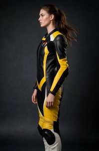 ชุดแข่งรถมอเตอร์ไซค์หนังสีดำเหลืองสำหรับผู้หญิง แขนยาว แบบชิ้นเดียว ตัดสี - Product Image 2