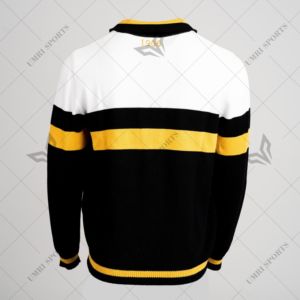 Pull tricoté épais rétro à rayures avec col polo et fermeture éclair intégrale, motif lettres grecques personnalisées, style vintage pour sororités et fraternités - Product Image 2