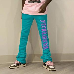 Pantalons empilés pour hommes, sur mesure, 300 à 400 g/m², 100 % coton, ourlet brut, bord coupé, délavé au soleil, effet délavé à l'acide, pantalon de survêtement évasé, fabricant OEM - Product Image 5