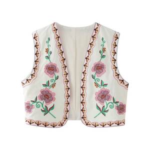 Summer New <b>Women's</b> V-neck Flower <b>Embroidered</b> Breathable 100% Polyester Cardigan Vest Vintage Decoration <b>Waistcoat</b> - Product Image 3