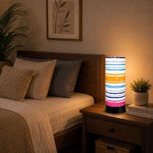 Lámpara de Mesa LED Multicolor a Rayas, Moderna Lámpara de Noche para Mesita de Noche, Lámpara de Escritorio Decorativa de Tela para Dormitorio, Sala de Estar, Oficina, Hogar - Product Image 4