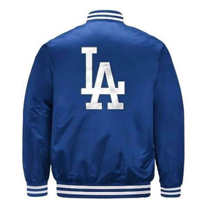 Chaqueta Varsity de Satén Nueva para Hombre, Azul, con Logotipo LA Bordado, Estilo Preppy, Cierre de Cremallera, Ajuste Regular, para Otoño - Product Image 4