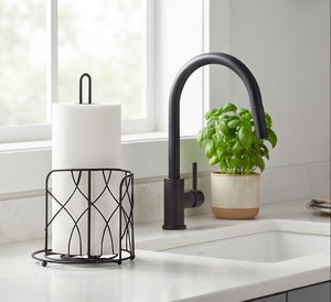Modern Black Metal Paper Towel Holder Freestanding Circular Design Minimalist Style For Kitchen <b>Accessory</b> And <b>Bathroom</b> Use - Product Image 6