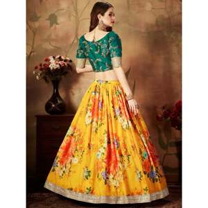 Ensemble Lehenga Choli en organza jaune imprimé pour femmes grandes tailles, pour les festivals - Product Image 5