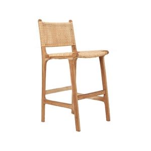Elegant Modern Design Home Bar <b>Stool</b> Natural Rattan High Bar Chair Solid Teak Wood Woven Wicker for Living Room <b>Dining</b> Hotel - Product Image 1
