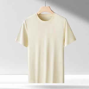 T-shirts pour hommes en coton 100% personnalisés, col épais, légers, manches courtes, couleurs unies, coupe slim, streetwear. - Product Image 5