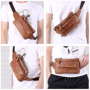 Sac banane unisexe en cuir vintage de haute qualité 2026 avec fermeture éclair marron pour usage quotidien décontracté - Product Image 5