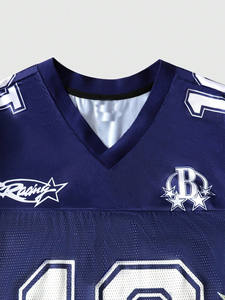 Camiseta de fútbol americano de malla azul para hombre, personalizada con gráfico floral por sublimación, 240 g/m², cuello en V, estilo universitario, ropa urbana, OEM, al por mayor - Product Image 5