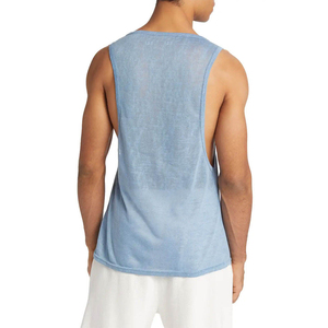 Men's Light <b>Blue</b> Solid Knitted V-Neck Tank <b>Top</b> Breathable Casual Style 100% Cotton - Product Image 2