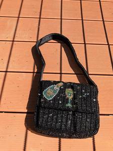 Sac à bandoulière lavable en polyester brodé de perles de verre noires faites à la main et de sequins, idéal pour le quotidien, broderie au point de croix et travaux d'aiguille - Product Image 3