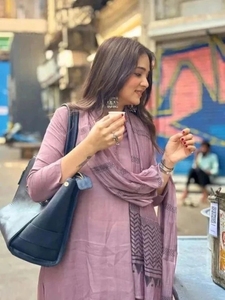 KV Women's Solid Cotton Rayon Casual Autumn Reversible Straight Kurta with Attached Dupatta (Purple) - Product Image 1